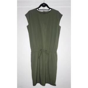 Albion Dress Womens Medium Olive Green Elastic Waist Drawstring Short Sleeve